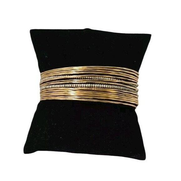 Stella & Dot Silky Soft Gold & Silvertone Adjustable Bangle Cuff Bracelet 7.25" - Picture 1 of 5